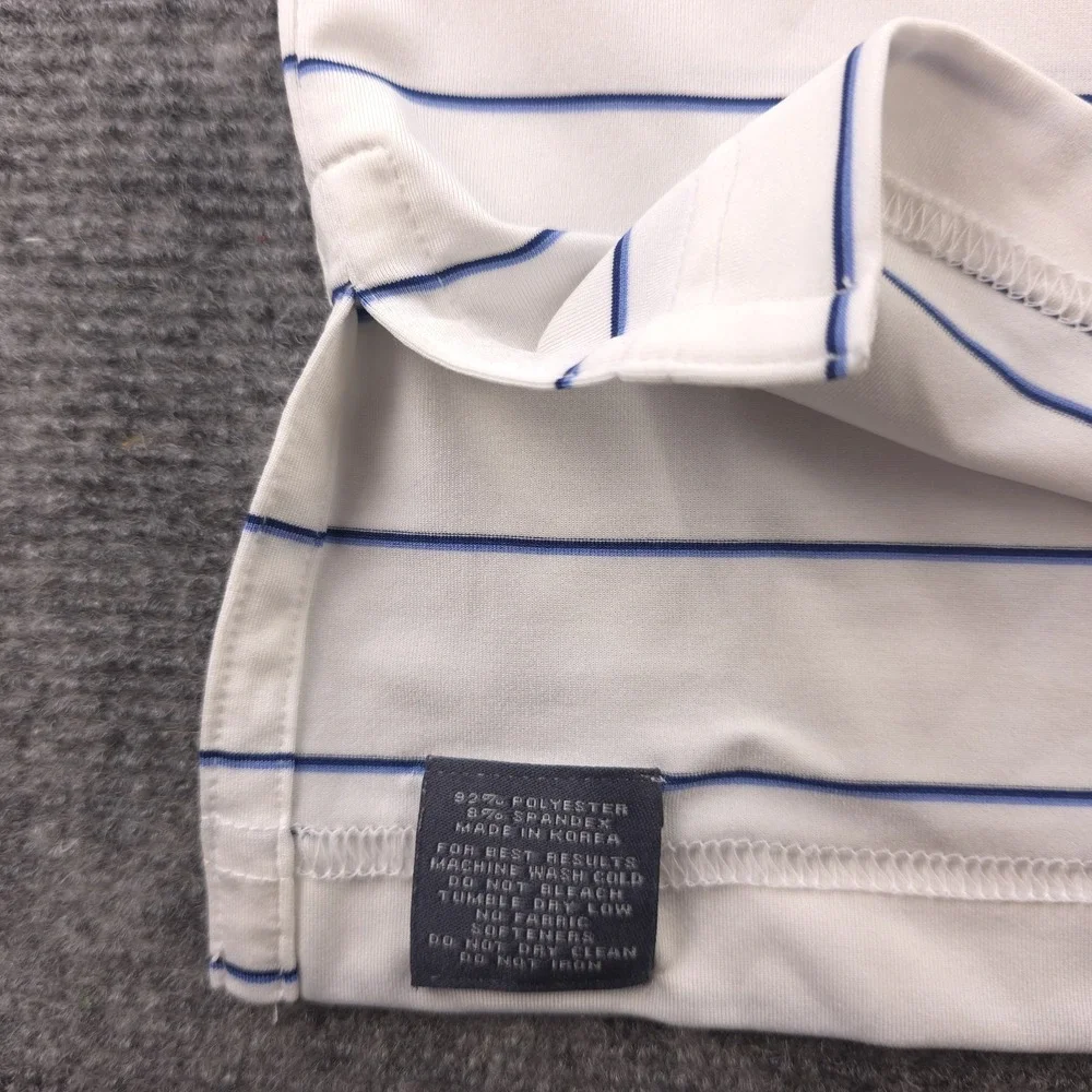 Turtleson Polo Large White Blue Striped Performance Stretch Short‎ Sleeve